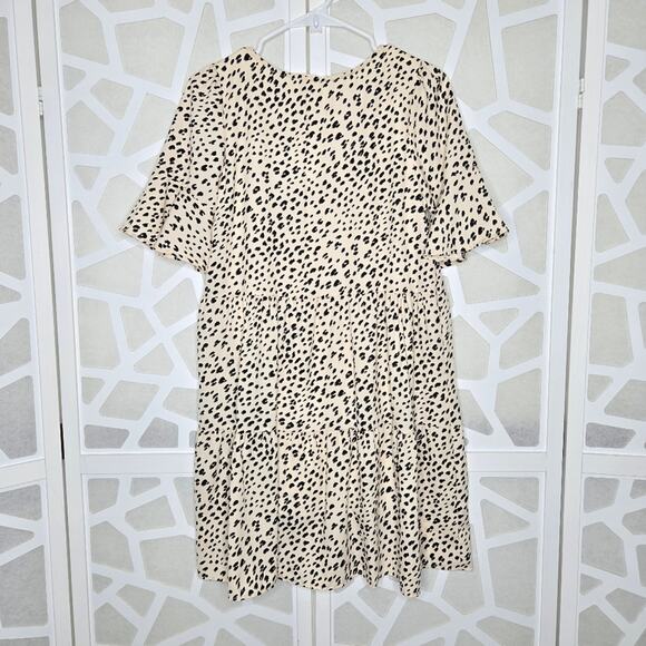 Beeson River Leopard Print V Neck Tiered Mini Dress Womens SM Boho Minimalist - Picture 6 of 6